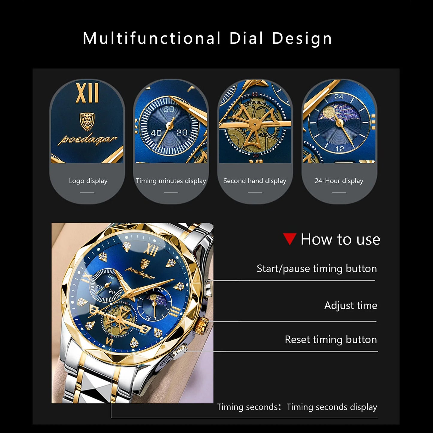 Luxury Man Wristwatch Chronograph Waterproof Luminous Men Watch Stainless Steel High Quality Sport Men's Quartz Watches