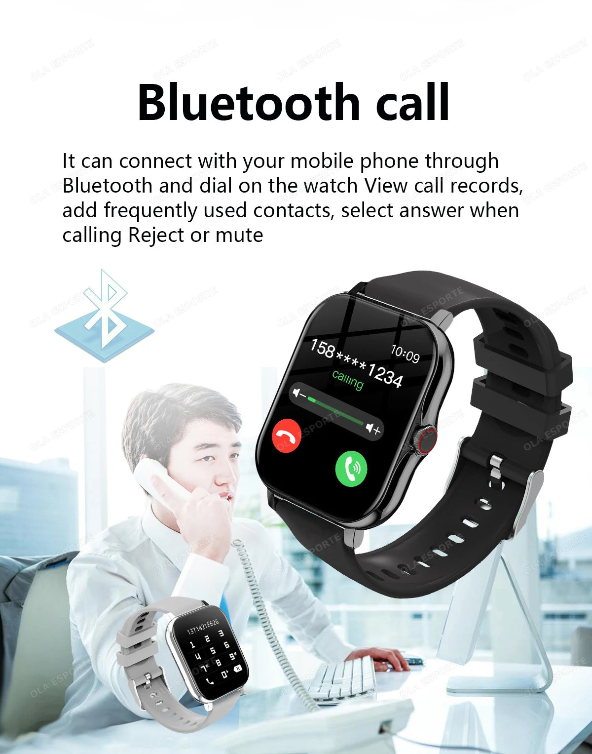 Smart watch, wireless calling /dial, multi -Sport mode, calling reminder and rejection, SMS reminder, for iPhone/Andriod