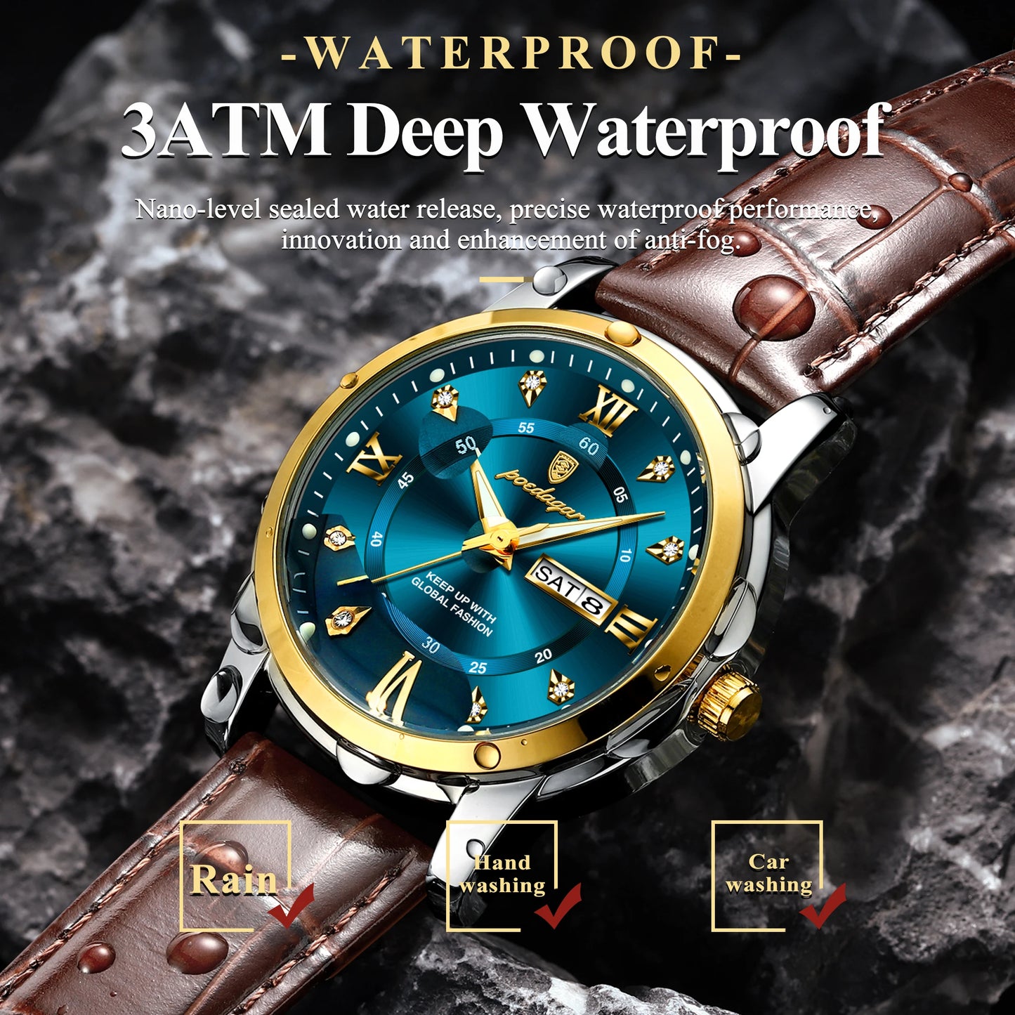 POEDAGAR Luxury Man Wristwatch Waterproof Luminous Date Week Leather Watch For Men Sports Quartz Men's Watches Male Clock Reloj