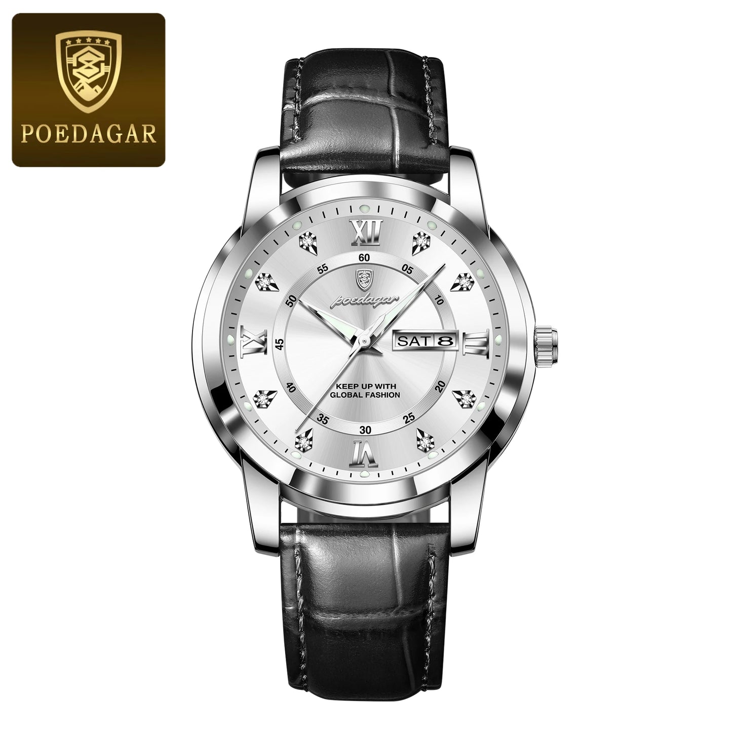 POEDAGAR Luxury Man Wristwatch Waterproof Luminous Date Week Leather Watch For Men Sports Quartz Men's Watches Male Clock Reloj